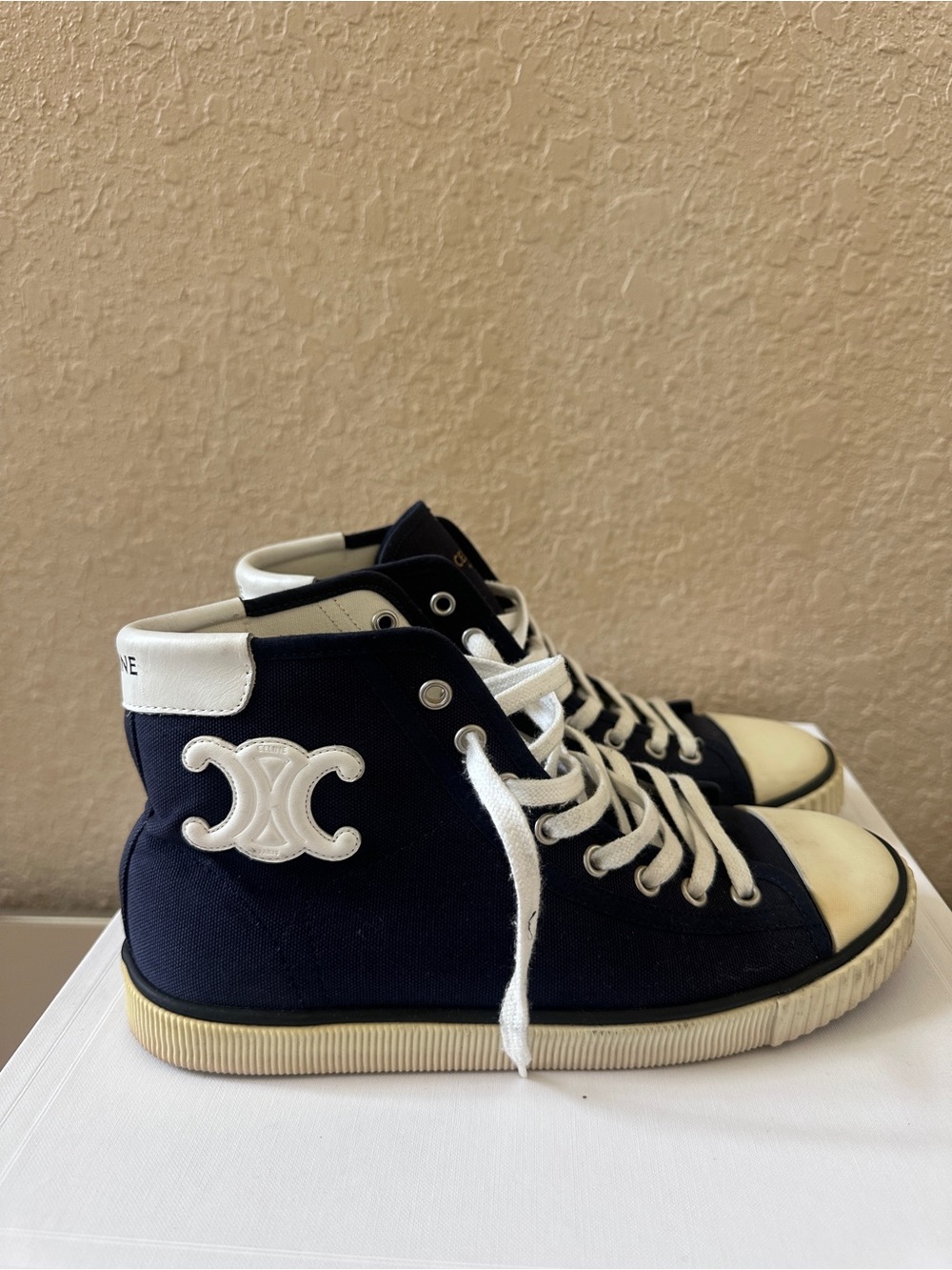 Celine  Navy High-Top Canvas Sneakers